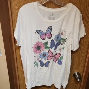 Women's White Graphic Tee with Butterfly Design